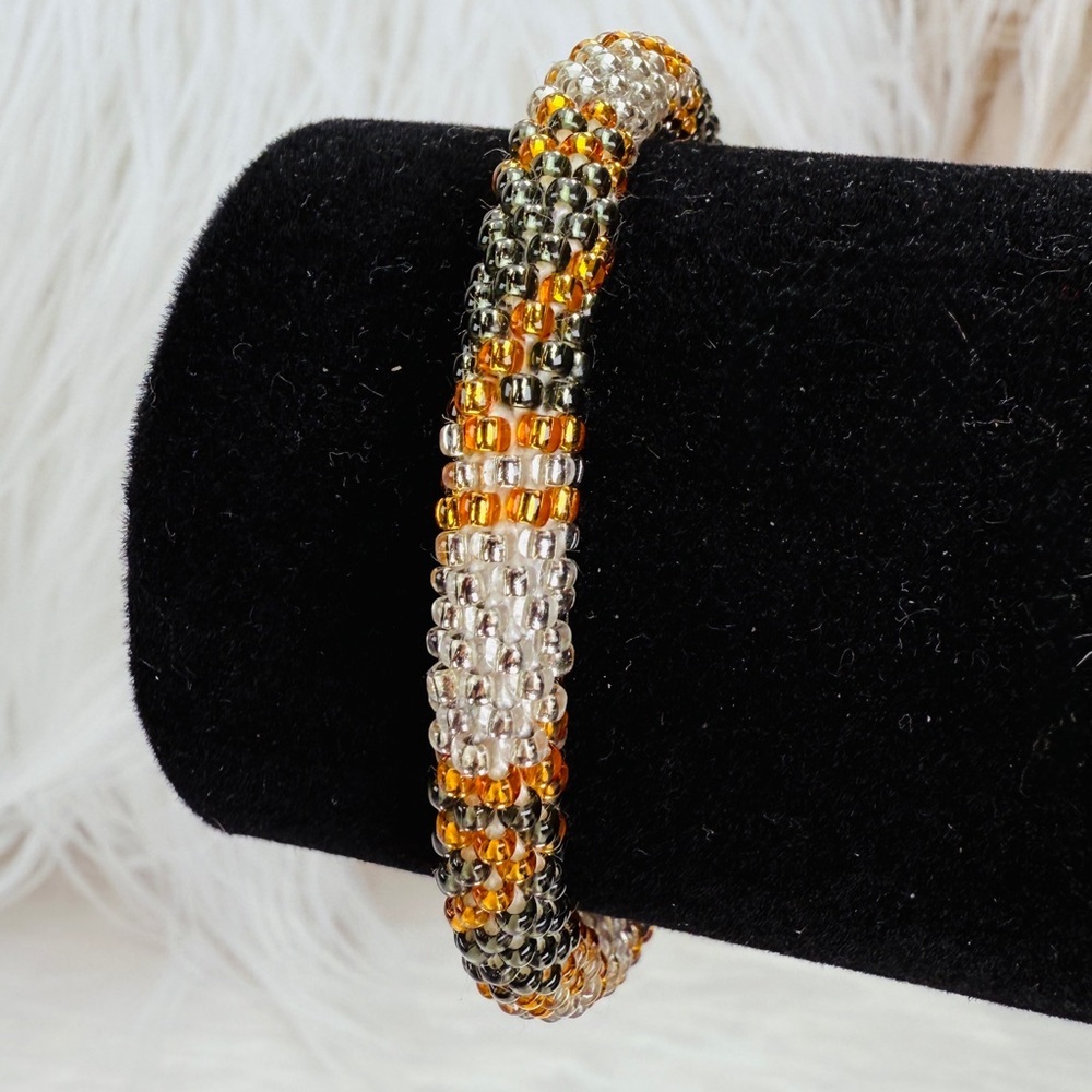 Beaded Soft Bangle Roll Over Bracelet with Multicolor Design